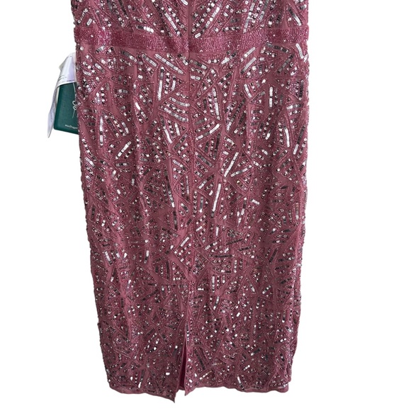NEW NWT Mac Duggal Geometric Patterned Sequin Midi Dress Rosewood - Picture 8 of 13